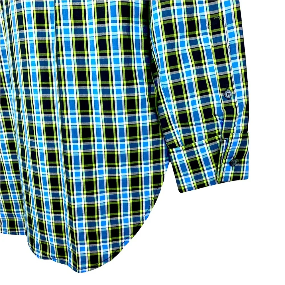 Burberry Saoirse Plaid Long Sleeve Silk Trim Button Shirt Azure Blue - Picture 12 of 16